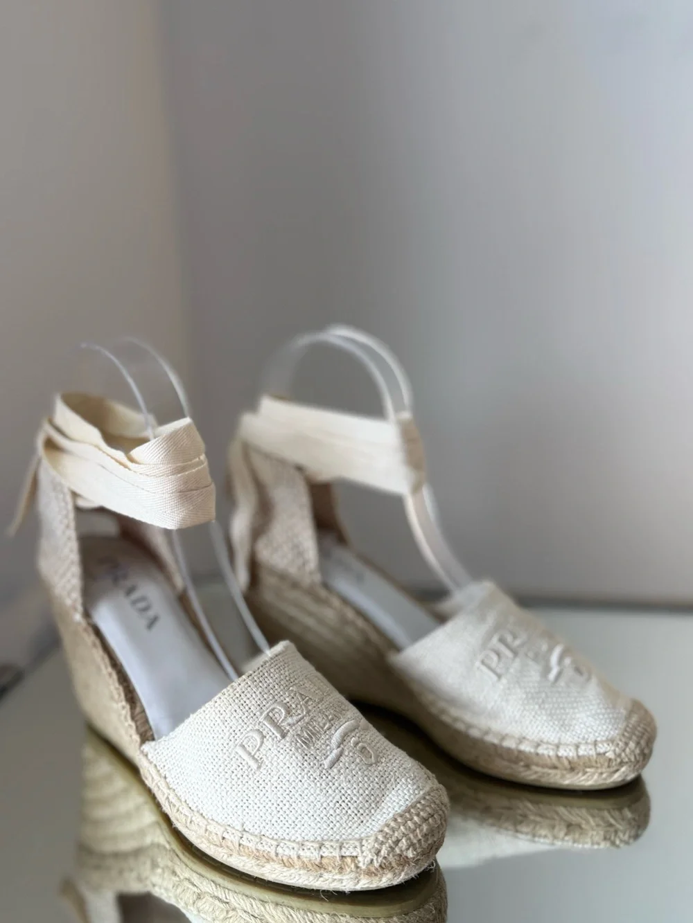 Prada Linen Espadrille Wedge Sandals $850 36